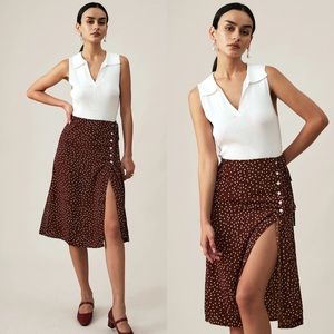 Brown Polka Dot Wrap Midi Skirt